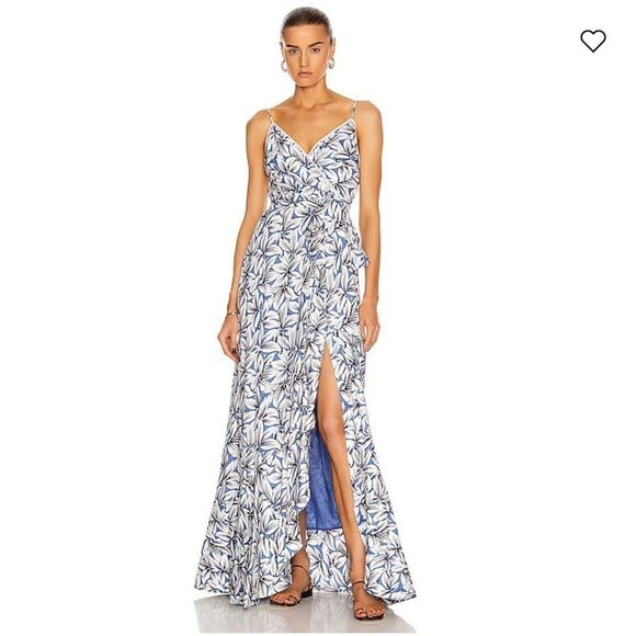 Jonathan Simkhai Ava Wrap Gown Pacific Print Size 0 - Picture 1 of 14